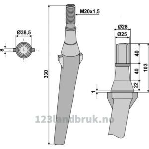 Fresetind til Horisontalfres 330mm - 330xM20x1,5mm - Krone, Landsberg, Lely, Rau