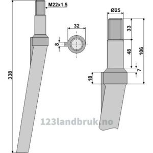 Fresetind til Horisontalfres - 338xM22x1,5mm - Rotorland, Schmotzer, Seima, Seko
