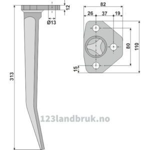 Fresetind til Horisontalfres - 313x110x12mm - Amazone