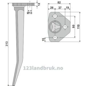 Fresetind til Horisontalfres - 313x110x12mm - Amazone