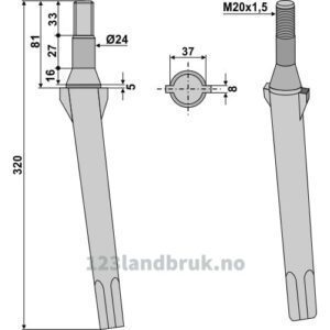 Fresetind til Horisontalfres 320mm - 320xM20x1,5mm - Celli, Perugini, Rotorland