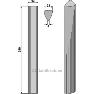 Fresetind til Horisontalfres 290mm - 290x34x23mm - Accord, Carraro, Howard