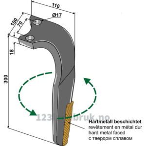 Fresetind til Horisontalfres - Hardmetall - 300x100x18mm - Venstre - Rabe
