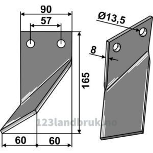 Rotorfreskniv - 165x90x8mm - Venstre - Rota Dairon