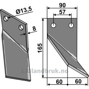 Rotorfreskniv - 165x90x8mm - Høyre - Rota Dairon