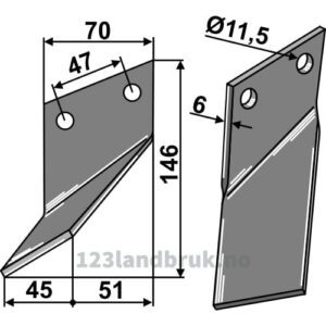 Rotorfreskniv - 146x70x6mm - Venstre - Rota Dairon
