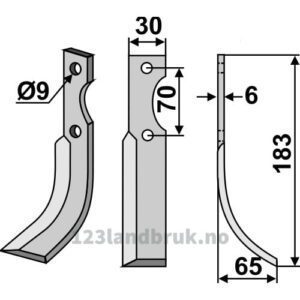 Rotorfreskniv - 183x30x6mm - Høyre - S.E.P.