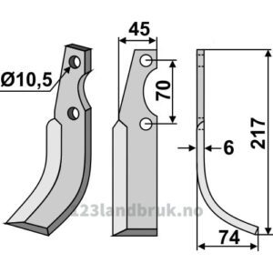 Rotorfreskniv - 217x45x6mm - Høyre - S.E.P., Valpadana