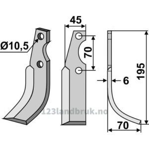 Rotorfreskniv - 195x45x6mm - Høyre - S.E.P.