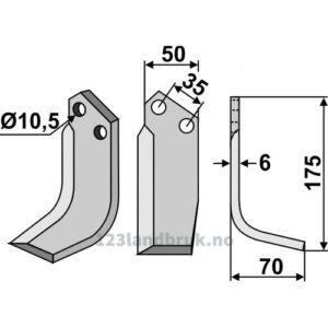 Rotorfreskniv - 175x50x6mm - Høyre - S.E.P.