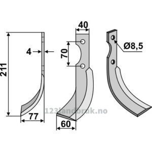 Rotorfreskniv - 211x40x4mm - Venstre - S.E.P.