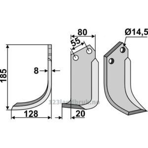 Rotorfreskniv - 185x80x8mm - Venstre - Sicma (Miglianico)