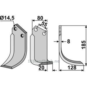 Rotorfreskniv - 185x80x8mm - Høyre - Sicma (Miglianico)