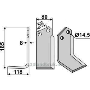 Rotorfreskniv - 185x80x8mm - Venstre - Sicma (Miglianico)