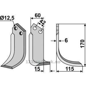 Rotorfreskniv - 170x60x6mm - Høyre - Forigo-Roteritalia, Sicma (Miglianico)