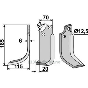 Rotorfreskniv - 185x70x6mm - Venstre - Sicma (Miglianico)