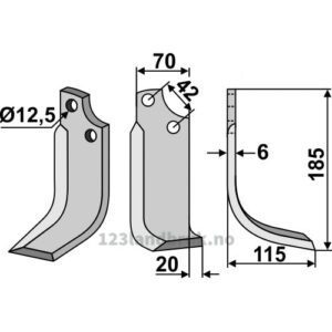 Rotorfreskniv - 185x70x6mm - Høyre - Sicma (Miglianico)