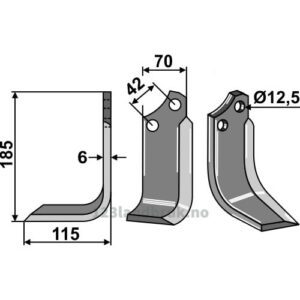 Rotorfreskniv - 185x70x6mm - Venstre - Sicma (Miglianico)