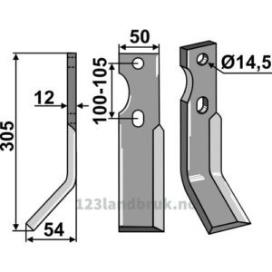Rotorfreskniv - 305x50x12mm - Venstre - Simon