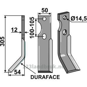 Rotorfreskniv DURAFACE - 305x50x12mm - Venstre - Jones, Simon