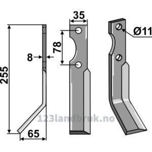 Rotorfreskniv - 255x35x8mm - Venstre - Simon