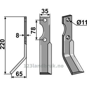 Rotorfreskniv - 220x35x8mm - Venstre - Simon