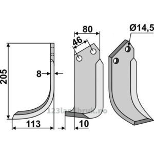 Rotorfreskniv - 205x80x8mm - Venstre - Muratori, Sovema
