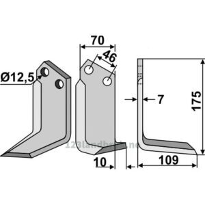 Rotorfreskniv - 175x70x7mm - Høyre - Forigo-Roteritalia, Sovema