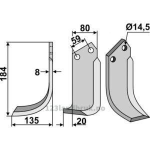 Rotorfreskniv - 184x80x8mm - Venstre - Sicma (Miglianico), Tortella