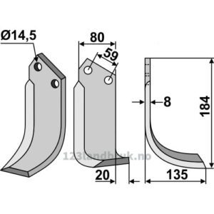 Rotorfreskniv - 184x80x8mm - Høyre - Sicma (Miglianico), Tortella