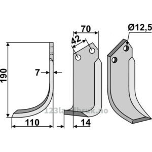 Rotorfreskniv - 190x70x7mm - Venstre - Tortella