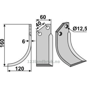 Rotorfreskniv - 160x60x6mm - Venstre - Tortella