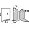 Rotorfreskniv - 190x70x7mm - Venstre - Tortella