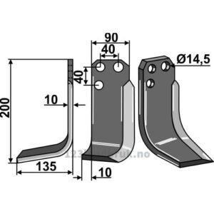 Rotorfreskniv - 200x90x10mm - Venstre - Tortella