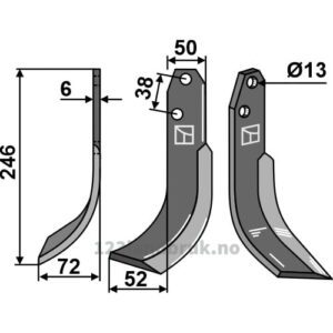 Rotorfreskniv - 246x50x6mm - Venstre - Valpadana