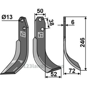 Rotorfreskniv - 246x50x6mm - Høyre - Valpadana