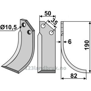 Rotorfreskniv - 190x50x6mm - Høyre - Valpadana