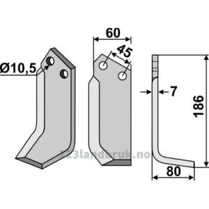 Rotorfreskniv - 186x60x7mm - Høyre - Valpadana