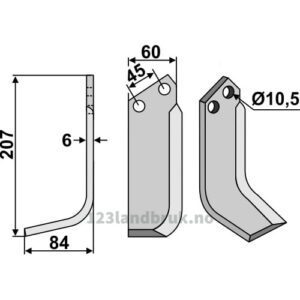 Rotorfreskniv - 207x60x6mm - Venstre - Valpadana