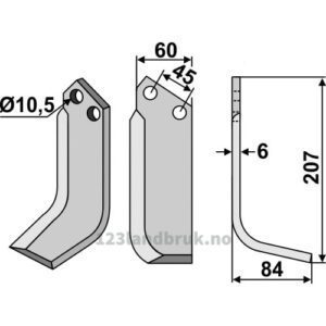 Rotorfreskniv - 207x60x6mm - Høyre - Valpadana