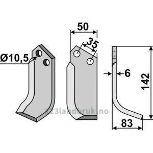 Rotorfreskniv - 142x50x6mm - Høyre - Valpadana