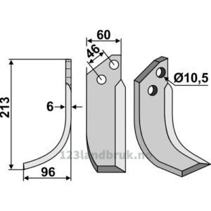 Rotorfreskniv - 213x60x6mm - Venstre - Valpadana