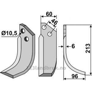 Rotorfreskniv - 213x60x6mm - Høyre - Valpadana
