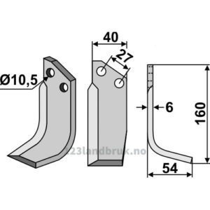 Rotorfreskniv - 160x40x6mm - Høyre - Valpadana