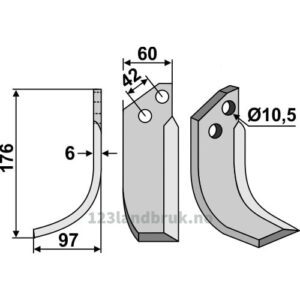 Rotorfreskniv - 176x60x6mm - Venstre - Valpadana