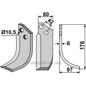 Rotorfreskniv - 176x60x6mm - Høyre - Valpadana