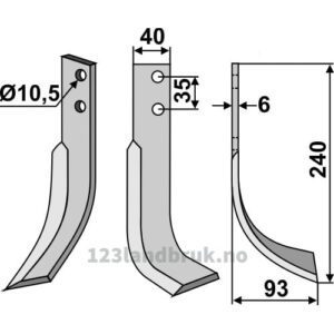 Rotorfreskniv - 240x40x6mm - Høyre - Valpadana