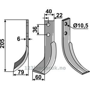 Rotorfreskniv - 205x40x6mm - Venstre - VMC