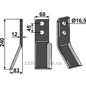 Rotorfreskniv - 240x60x12mm - Venstre - Valentini
