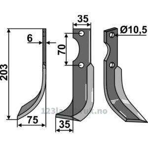 Rotorfreskniv - 203x35x6mm - Venstre - Yanmar